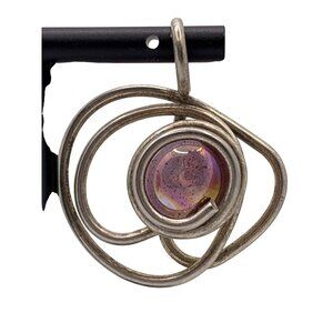 Artisan Abstract Cosmic Silver Wire Pendant With Iridescent Purple Glass Stone